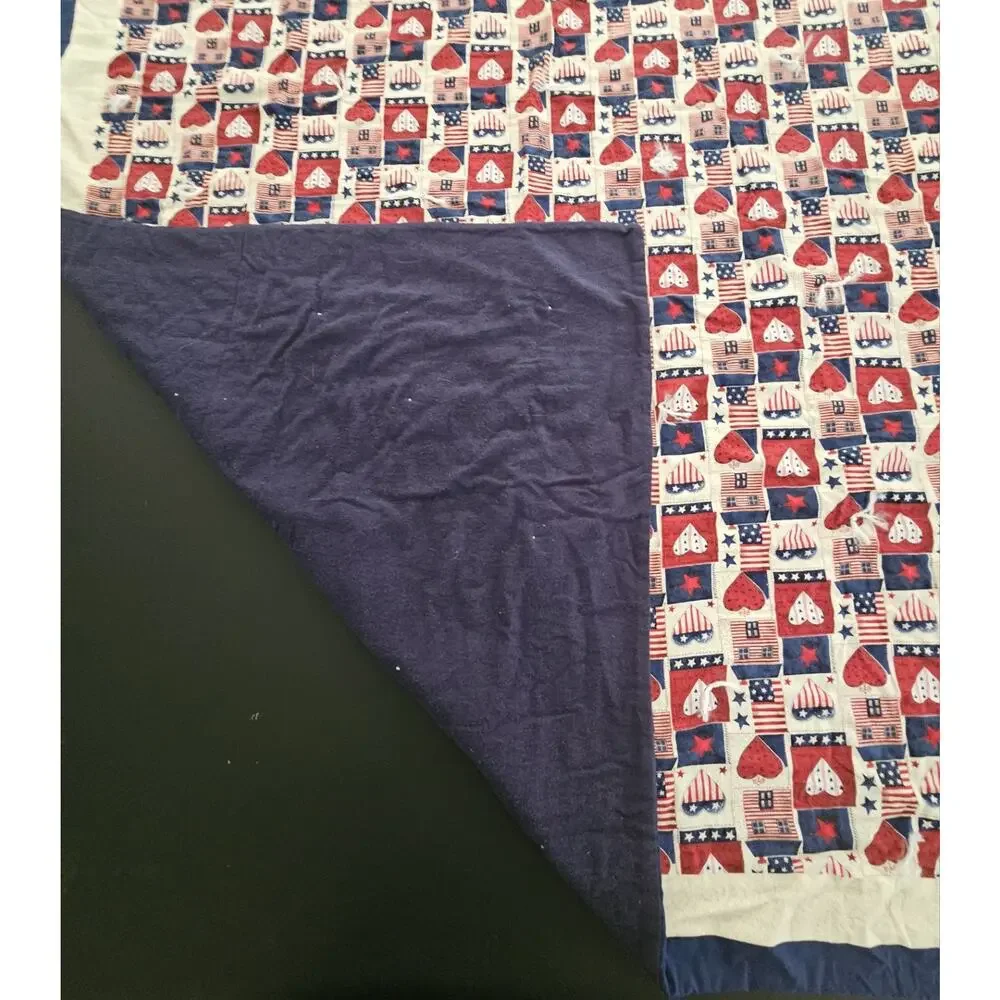 Handmade USA Red White Blue Americana Hearts Quilt 50”x 50